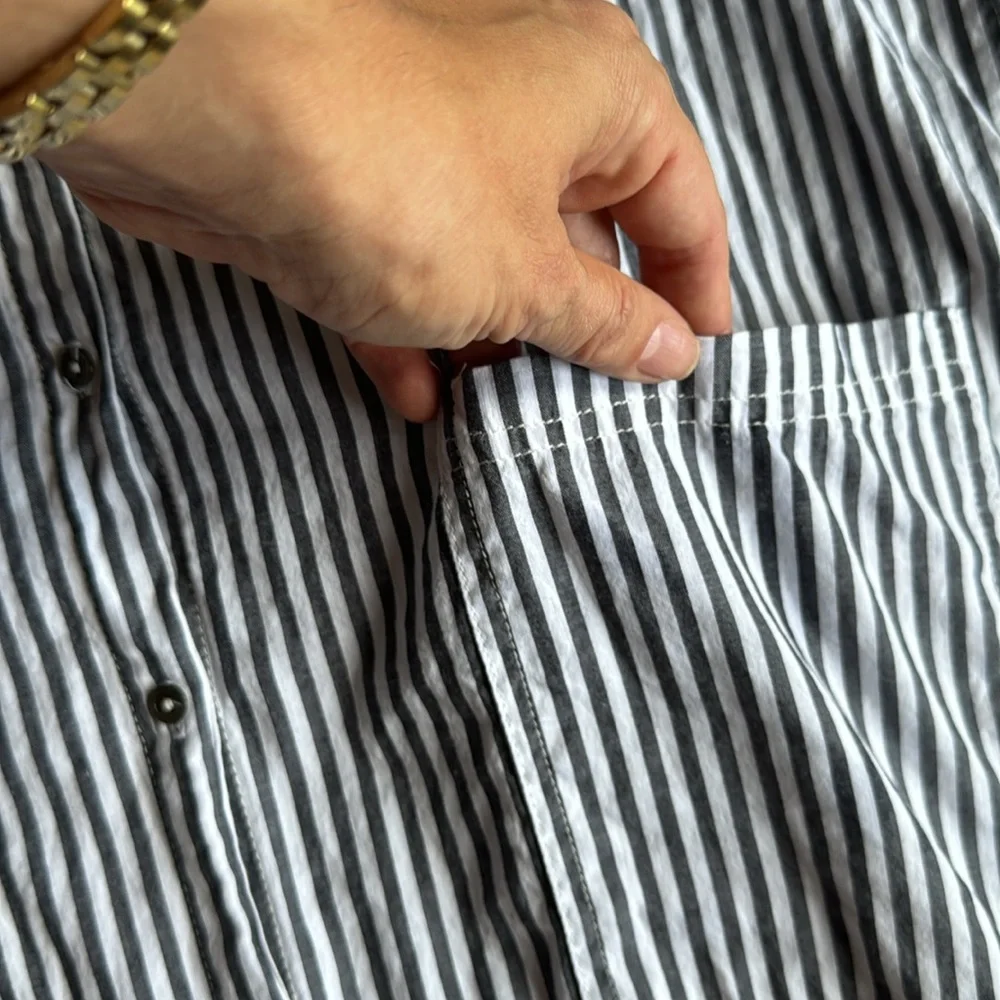 Velvet by Graham & Spencer Grey & White Striped Shirtdress, size L (No Belt) - Picture 5 of 7